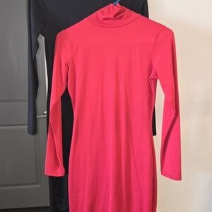 Red Bodycon Long Sleeve Mock Neck Dress